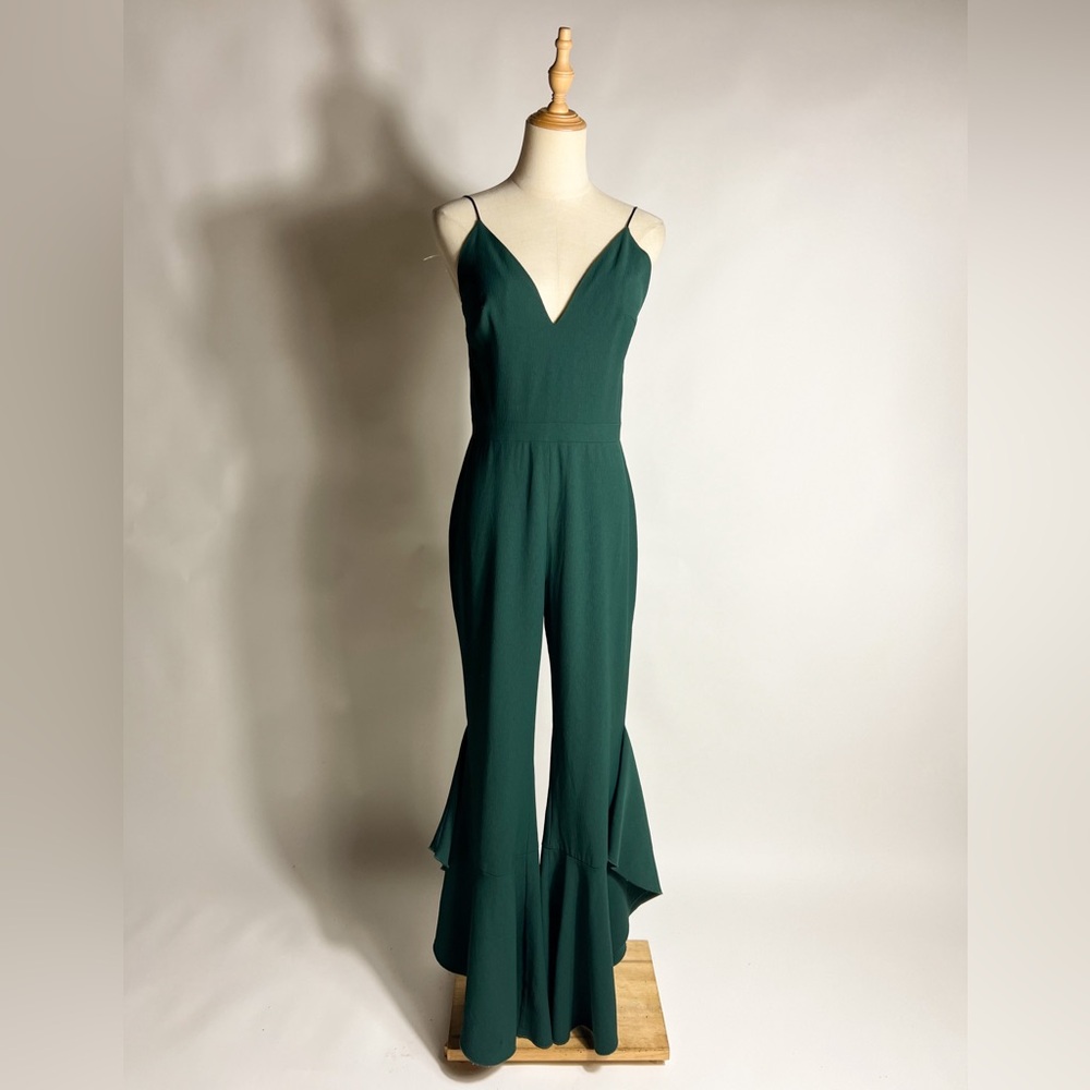 STYLESTALKER Rory Flare Leg Dark Green Sleeveless Jumpsuit Small